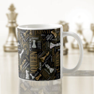 Chess Terms och Delarare Silver och Guld ID784 Kaffemugg