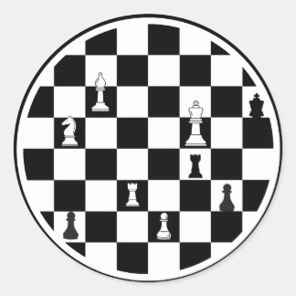 Chess Themme Round Stickers - Black & White Runt Klistermärke