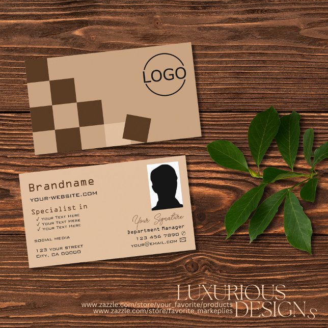 Chessboard Beige och Brown med Logotyp och fotoCoo Visitkort (Skapare uppladdad)