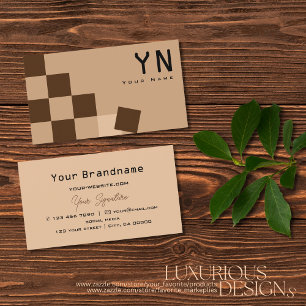 Chessboard Beige och Brown med Monogram Modern Visitkort