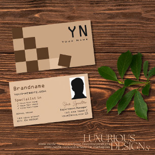 Chessboard Beige och Brown med Monogram och foto Visitkort