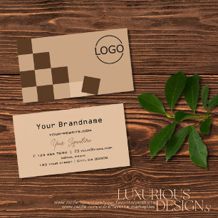 Chessboard Beige och Brown Modern med Logotyp Cool Visitkort
