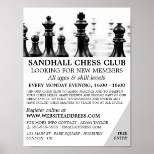 Chessboard, Chess Klubb Advertising Poster