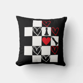 Chessboard Heart Valentines day B&W Dekorativ kudd Kudde