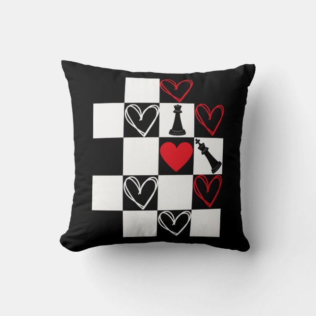 Chessboard Heart Valentines day B&W Dekorativ kudd Kudde (Framsida)