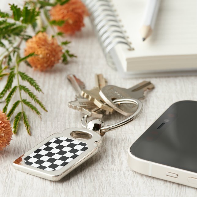 Chessboard Rektangulärt Silverfärgad Nyckelring (Sidan)