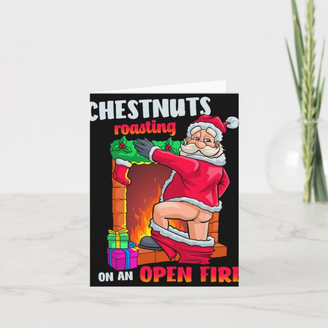Chest Nuts Roasting Funny Naughty Santa Dirty Food Kort (Framsida)