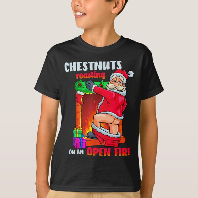 Chest Nuts Roasting Funny Naughty Santa Dirty Food T Shirt (Framsida)