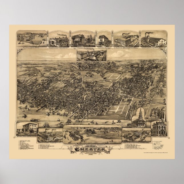 Chester, PA Panoramic Karta - 1885 Poster (Framsidan)