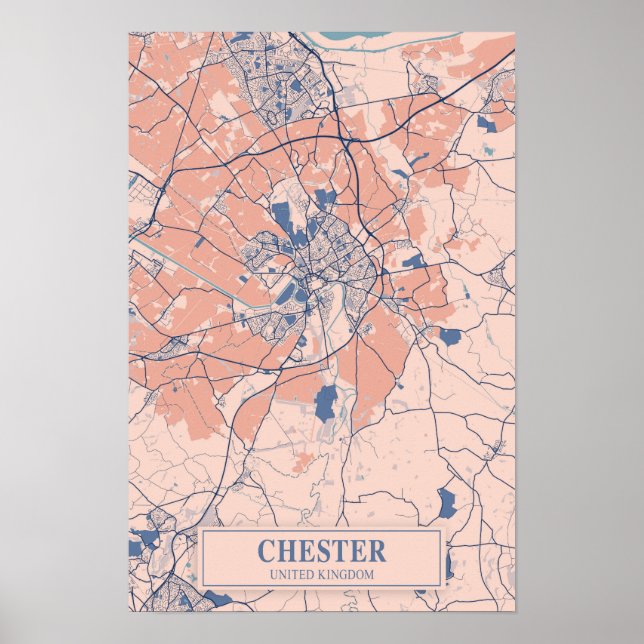 Chester Storbritannien Blåsigt stads karta Resa Poster (Framsidan)