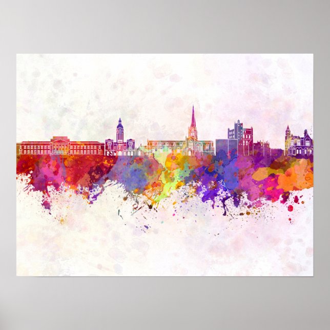 Chesterfield skyline in watercolor background poster (Framsidan)