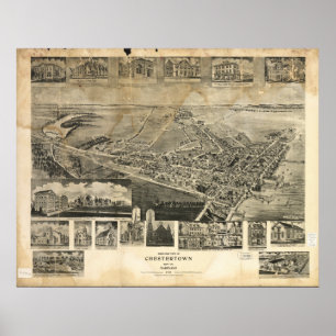Chestertown Maryland 1907 Antique Panoramic Karta Poster
