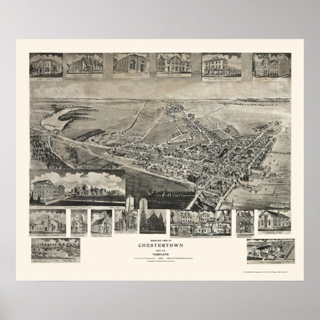 Chestertown, MD Panoramic Karta - 1907 Poster (Framsidan)