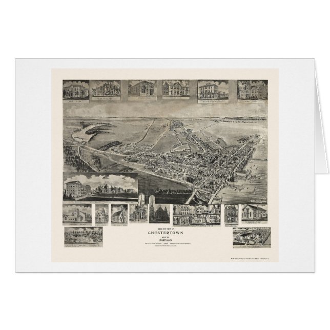 Chestertown panorama- karta för MD - 1907 Hälsningskort (Framsidan Horizontal)