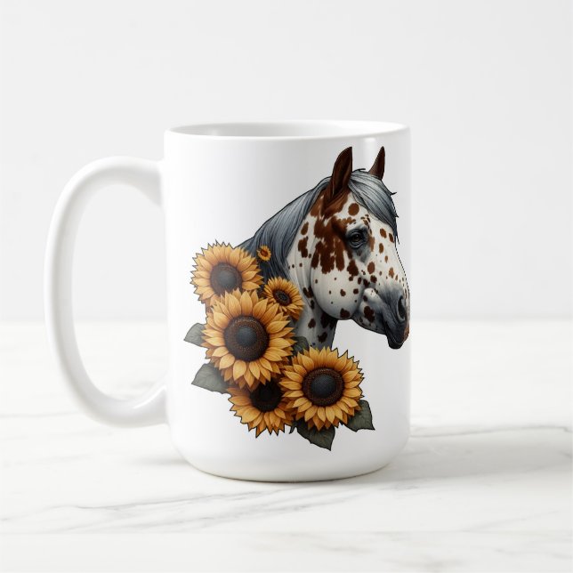 Chestnut Appaloosa Horse med solblommor Kaffemugg (Vänster)