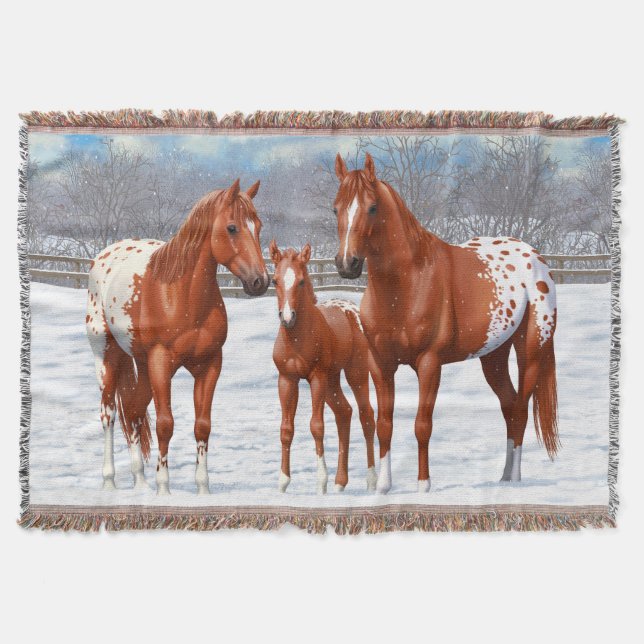 Chestnut Appaloosa Sorrel Quarter Horses i Snö Mysfilt (Framsidan)