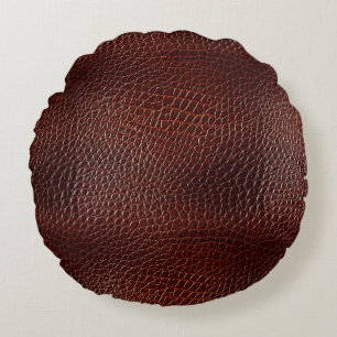 Chestnut Brown Faux Leather Rund Kudde
