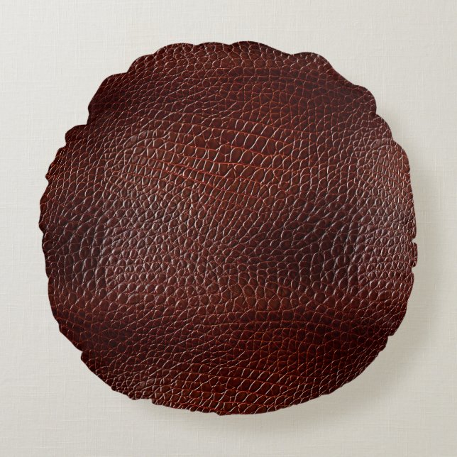 Chestnut Brown Faux Leather Rund Kudde (Framsidan)