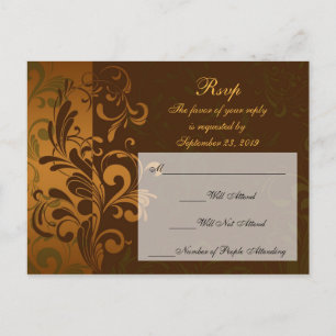 Chestnut Brown Guld/Grönt OSA Reply Postcard Inbjudan Vykort