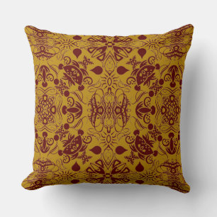 Chestnut Brown och Antique Guld blommor Kudde