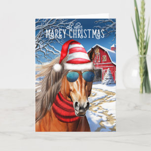 Chestnut Draft Horse Funny MAREy jul Helgkort