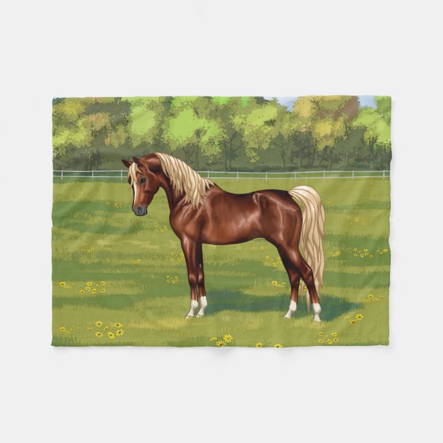 Chestnut Egyptian Arabian Horse Flaxen Mane & Svan Fleecefilt (Framsidan (Horisontell))