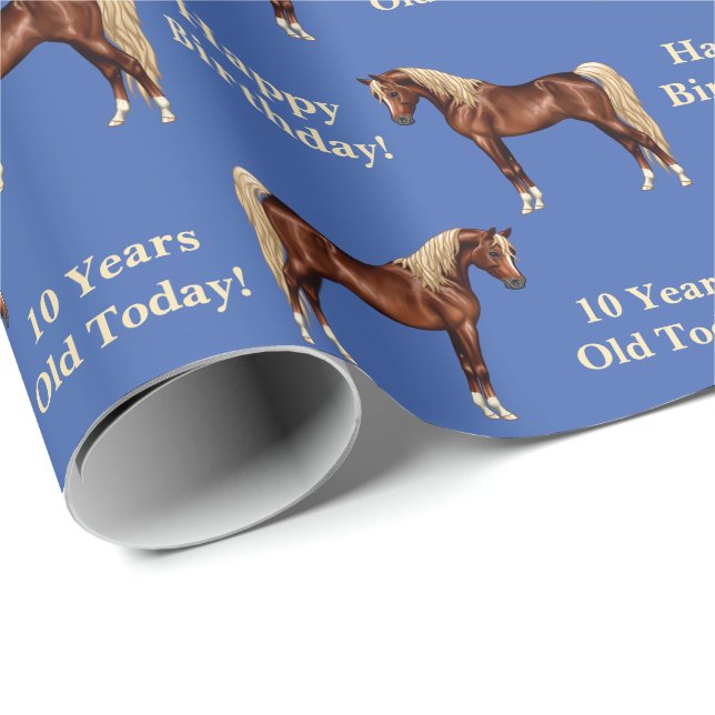 Chestnut Egyptian Arabian Horse Flaxen Mane & Svan Presentpapper (Rullad Hörn)