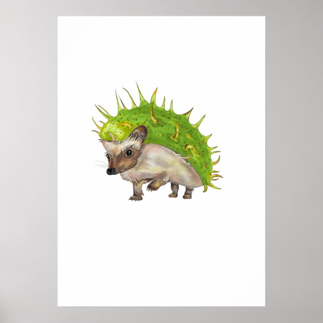 Chestnut Hedgehog Botanical Art Poster (Framsidan)