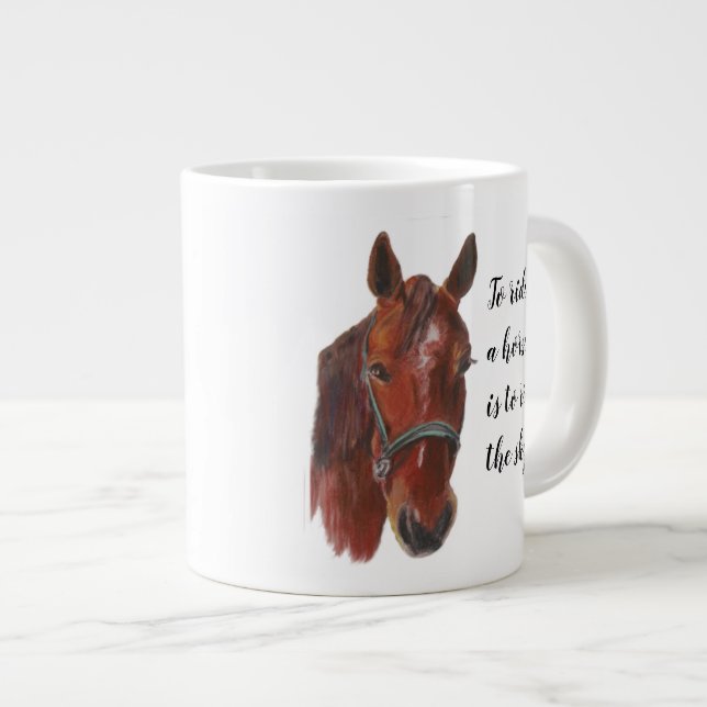 Chestnut Horse Ansikte Porträtt Jumbo Mugg (Framsida höger)