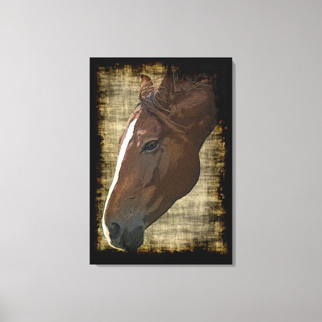 Chestnut Horse Illustrative Grunge-stil Art Canvastryck (Framsida)