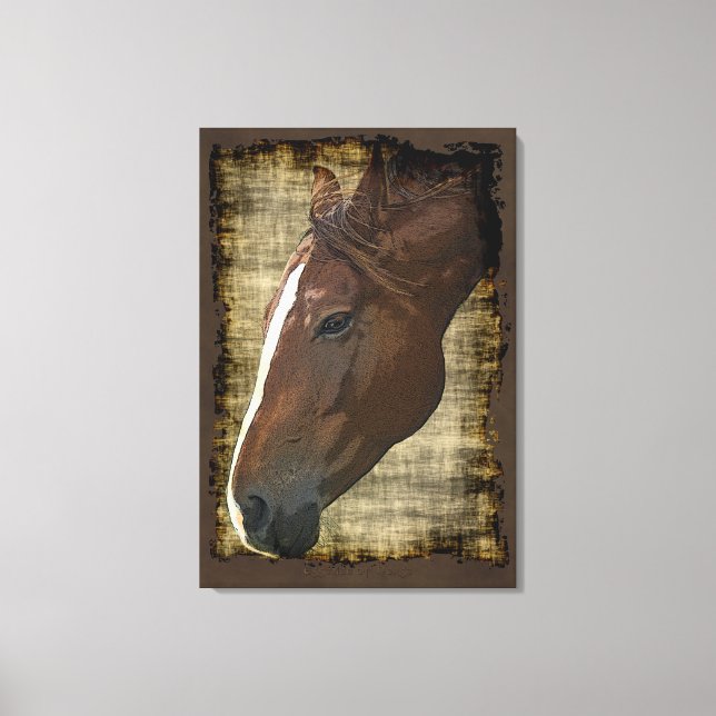 Chestnut Horse Illustrative Rustic-stil Art Canvastryck (Framsida)