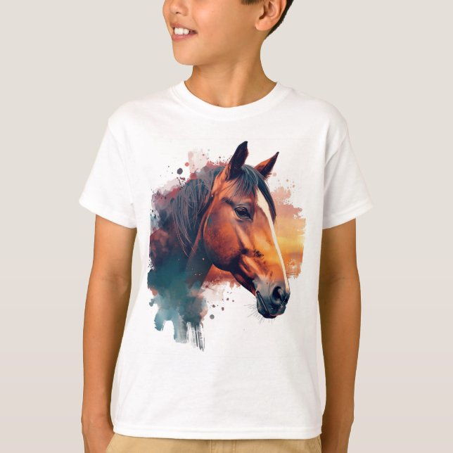 Chestnut Horse Watercolor T Shirt (Framsida)