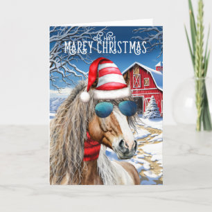 Chestnut Miniature Horse Funny MAREy jul Helgkort