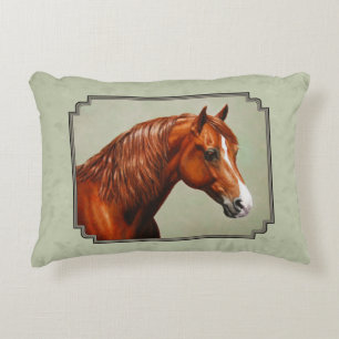 Chestnut Morgan Horse Sage Grönt Prydnadskudde