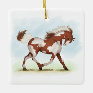 Chestnut Overo Skewbald Horse Julgransprydnad Keramik