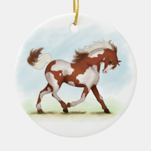 Chestnut Overo Skewbald Horse Julgransprydnad Keramik