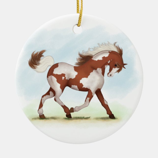 Chestnut Overo Skewbald Horse Julgransprydnad Keramik (Framsidan)