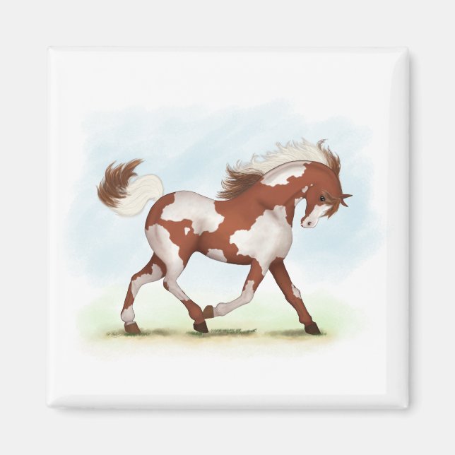 Chestnut Overo Skewbald Horse Magnet (Framsidan)