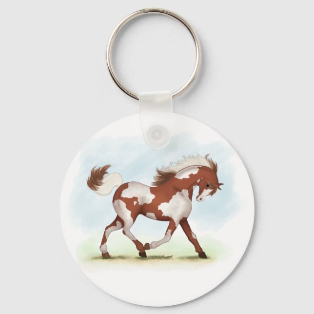 Chestnut Overo Skewbald Horse Nyckelring (Framsida)