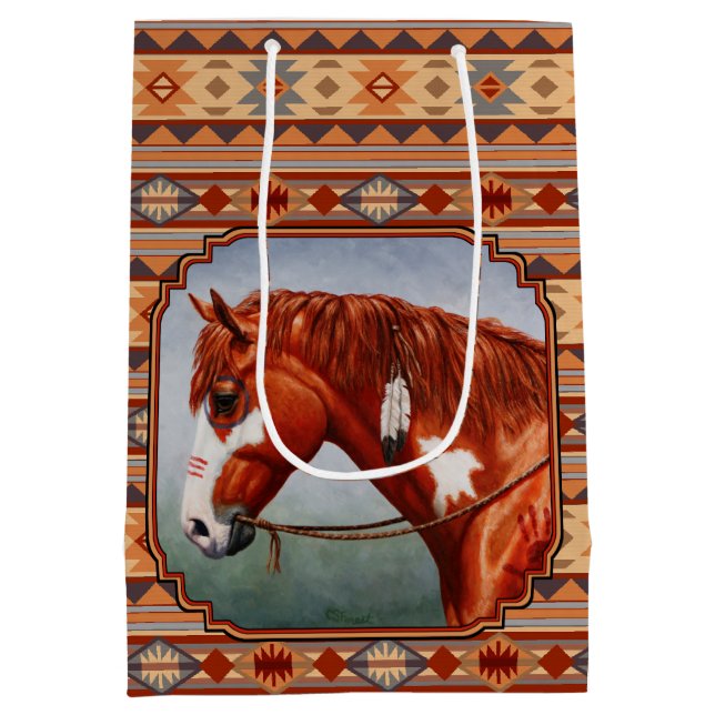 Chestnut Pinto Horse Southwest Indian Design (Baksidan)