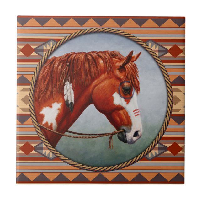 Chestnut Pinto Horse Southwest Indian Design Kakelplatta (Framsidan)