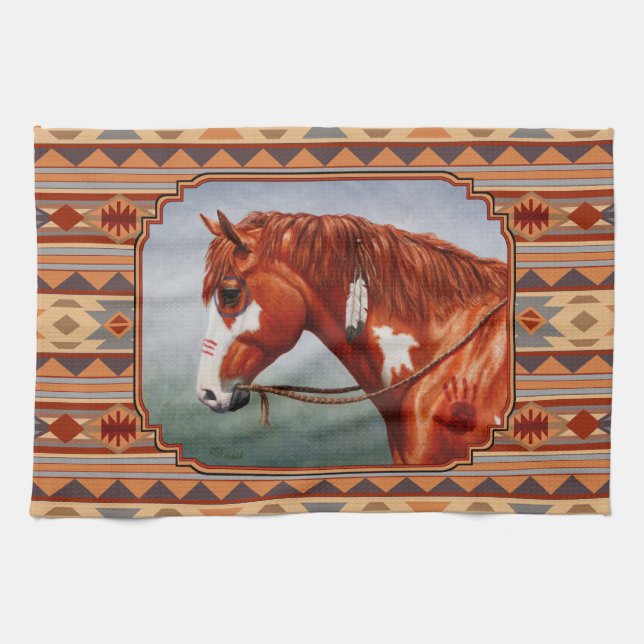 Chestnut Pinto Horse Southwest Indian Design Kökshandduk (Horisontell)
