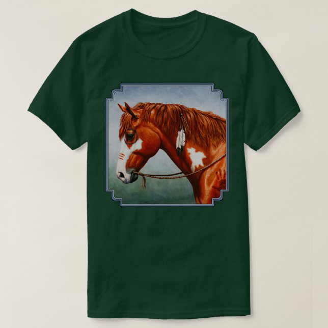 Chestnut Pinto Native American Krig Horse 1 T Shirt (Design framsida)