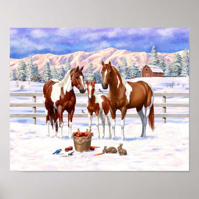 Chestnut Pinto Sorrel Paint Quarter Horses Winter Poster (Framsidan)
