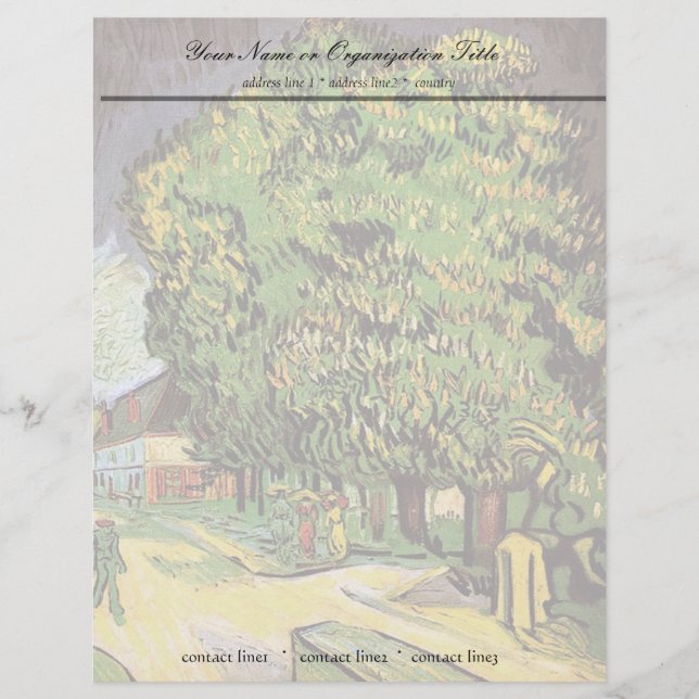 Chestnut Träd i Blommar, Vincent van Gogh. Brevhuvud (Framsida)