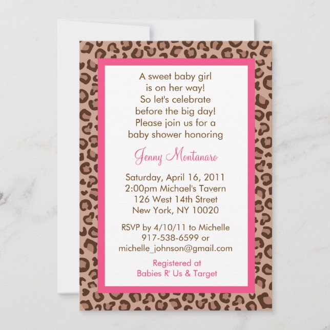 Chetah Girl Animal Print Baby Shower-inbjudningar Inbjudningar (Framsida)