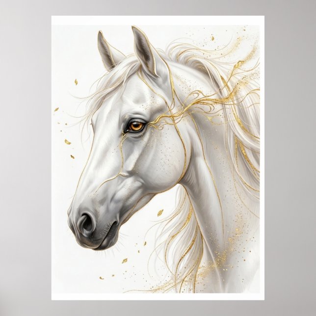Cheval Blanc Doré – Art Équestre Luxueux | Affiche Poster (Framsidan)