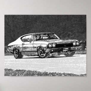 Chevelle 1968 ritar skissar poster