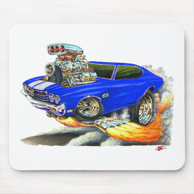 Chevelle blåvit bil 1970 musmatta (Framsidan)