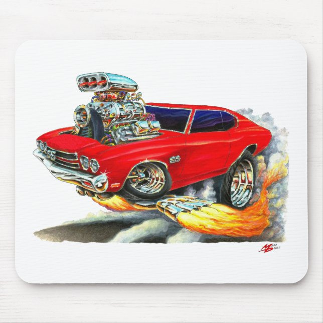 Chevelle röd bil 1970 musmatta (Framsidan)